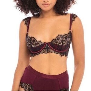 Oh la la Cheri Paris Nicole eyelash lace burgundy black size XL wired cup bra
